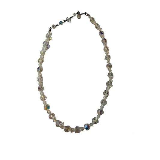 Vintage 1950s Aurora Borealis Glass Bead Choker Necklace Iridescent 13"