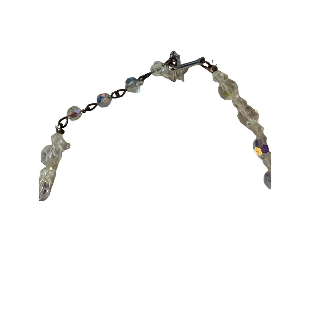 Vintage 1950s Aurora Borealis Glass Bead Choker Necklace Iridescent 13"