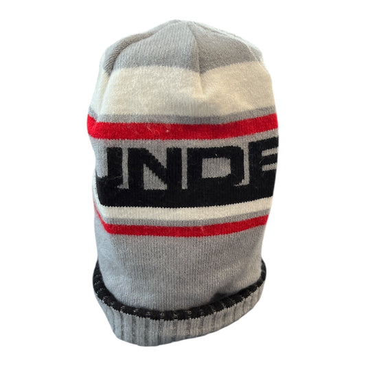 Under Armour OSFA Men’s Winter Beanie – Gray with Red, Black & White Stripes – Acrylic Blend