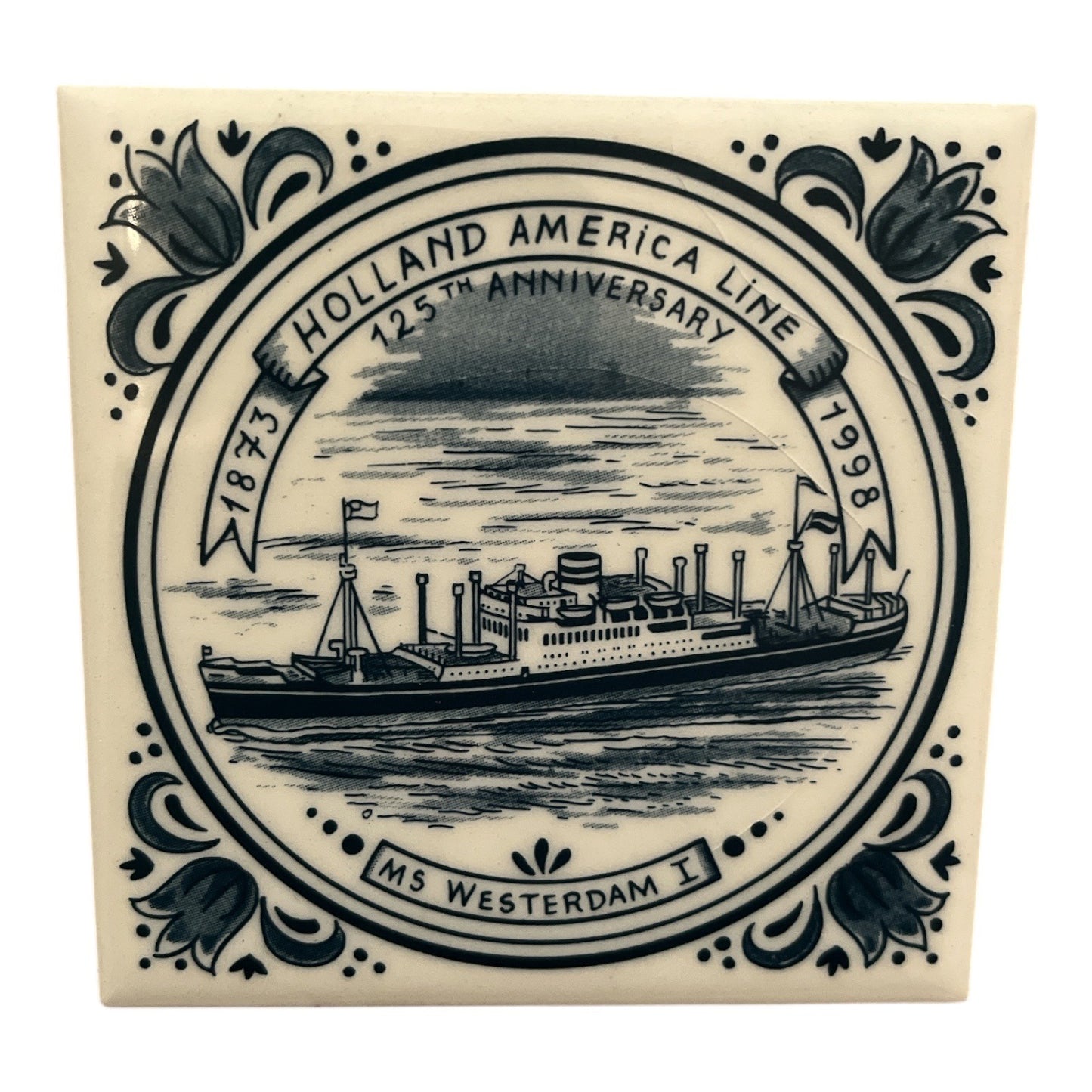 Holland America Line 125th Anniversary Tile – MS Westerdam I – 4x4 Ceramic Coaster