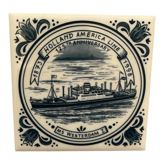 Holland America Line 125th Anniversary Tile – MS Westerdam I – 4x4 Ceramic Coaster