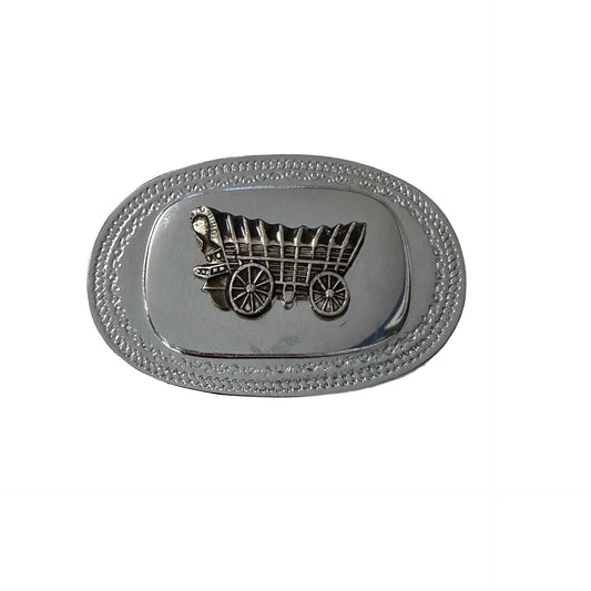 Vintage Covered Wagon Belt Buckle Western Pioneer Wagon Made In Hong Kong