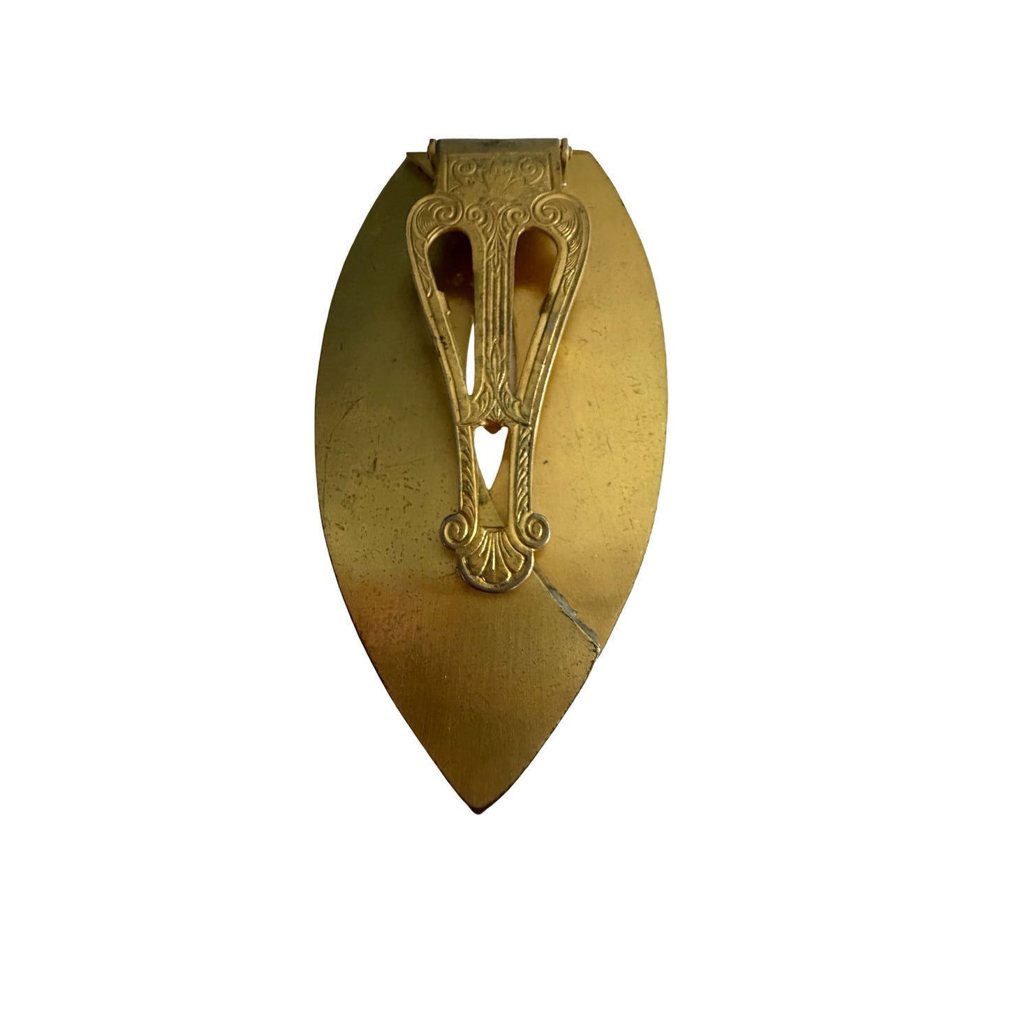 Vintage Art Nouveau Dress Clip Brass Leaf Sweater Cloak Garment Fastener