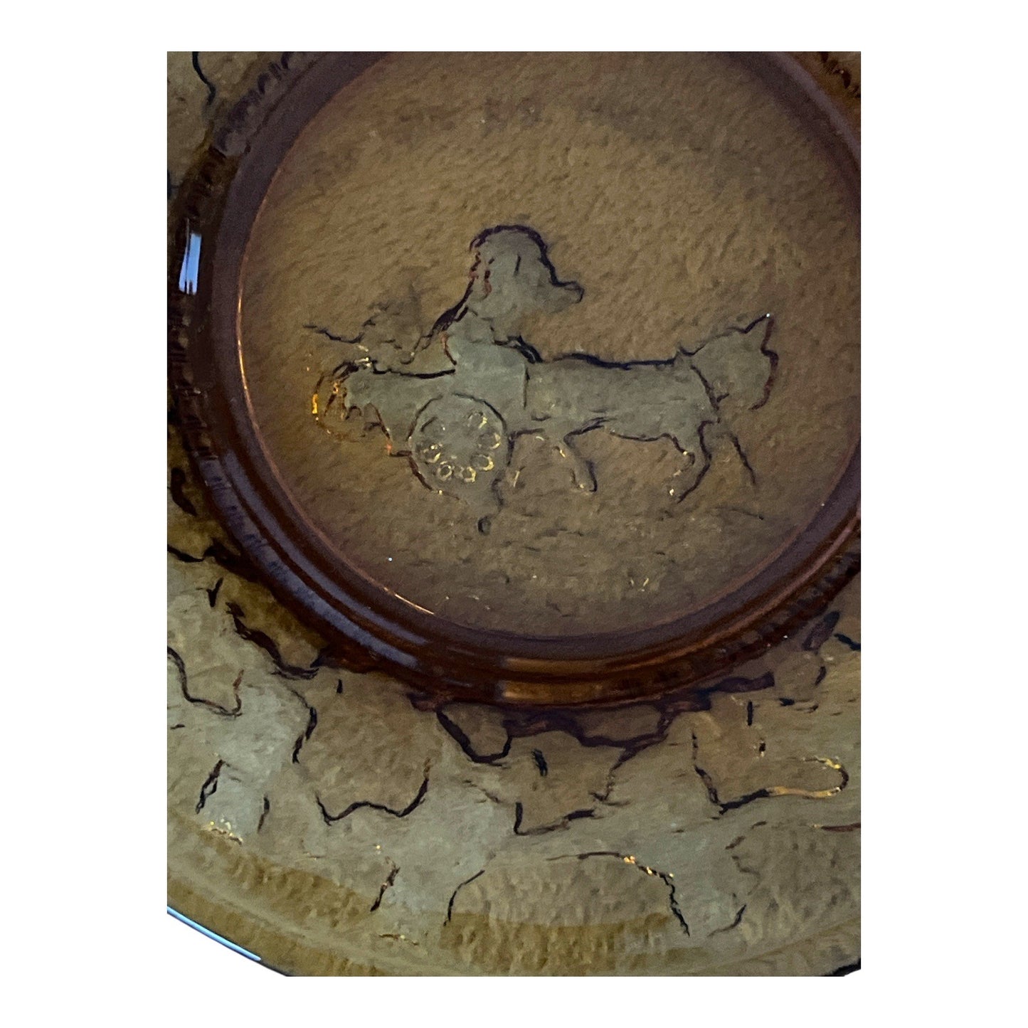 Set of 3 Vintage Amber Glass Nursery Rhyme Plates – 6.5” – Little Bo Peep, Hey Diddle Diddle, This Little Piggy – Embossed Glass