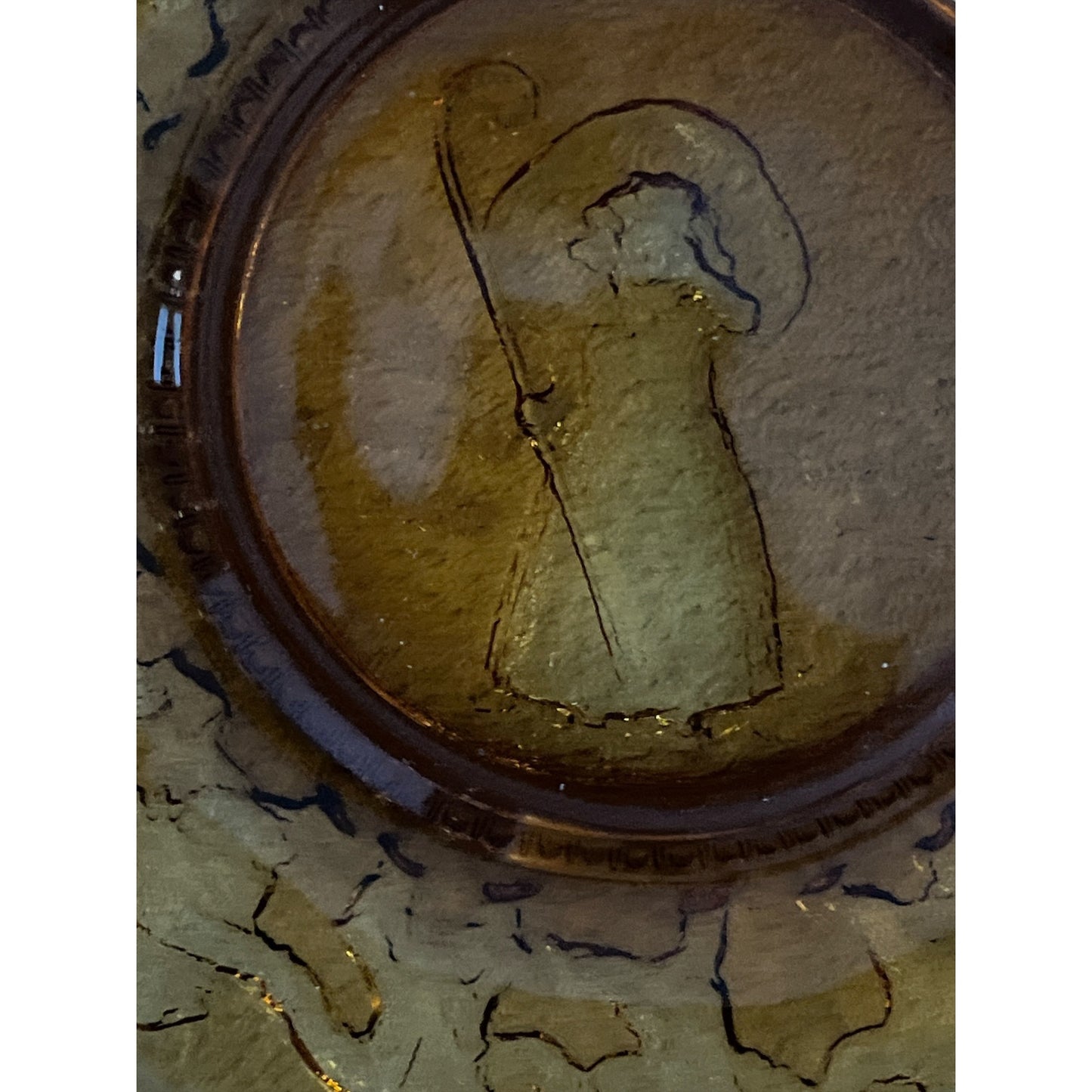 Set of 3 Vintage Amber Glass Nursery Rhyme Plates – 6.5” – Little Bo Peep, Hey Diddle Diddle, This Little Piggy – Embossed Glass