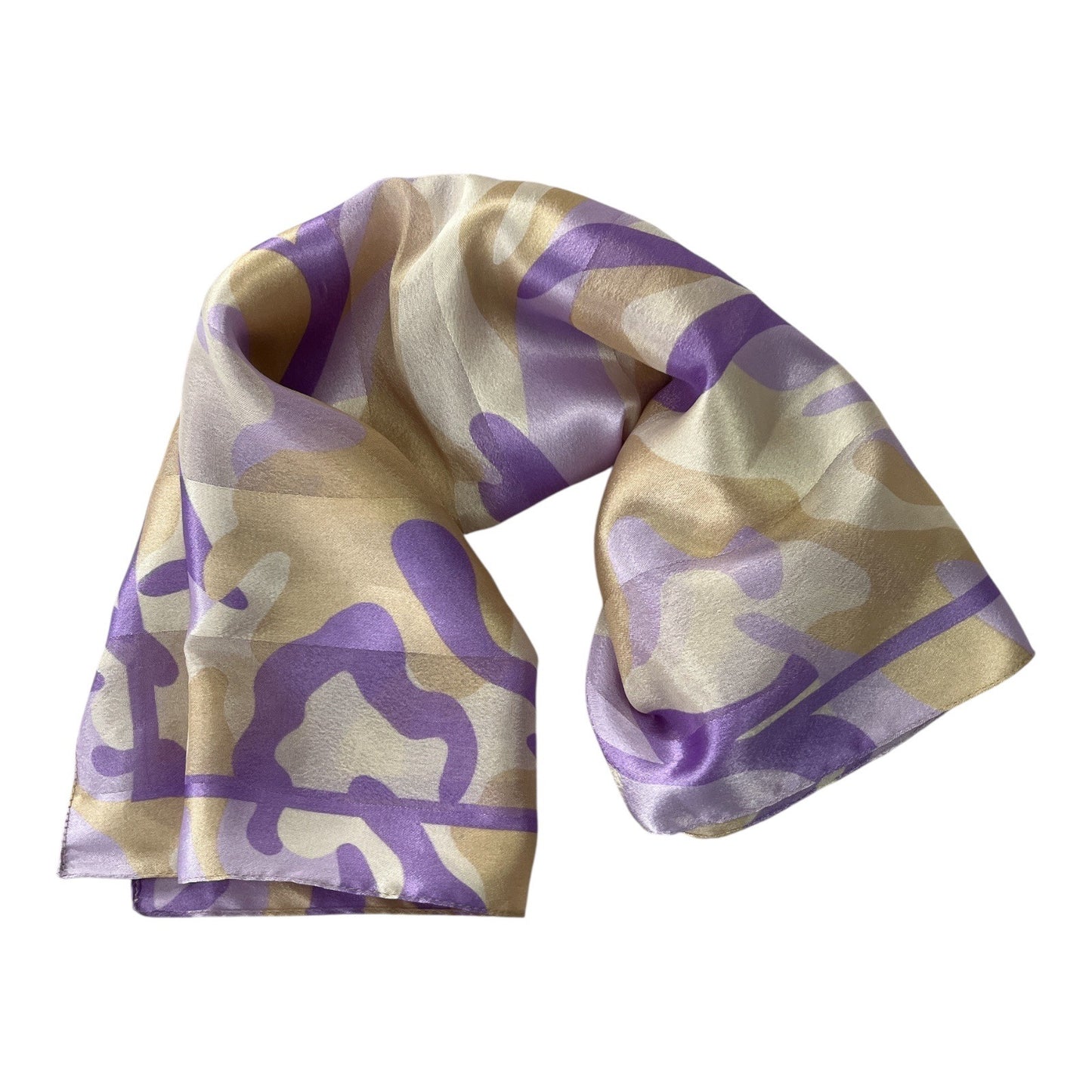 Vintage Symphony Scarfs Made in Italy Polyester Scarf – Purple Beige Abstract Print