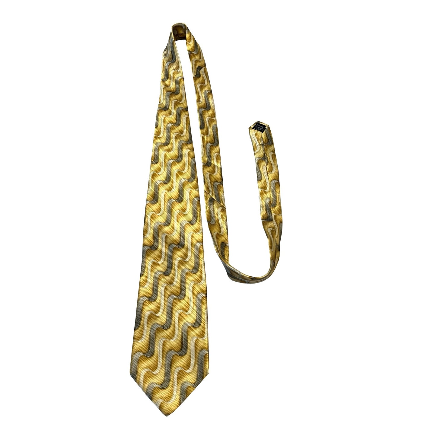 Dockers Gold Silk Tie Wavy Geometric Pattern 100% Silk Korea Y2K Classic