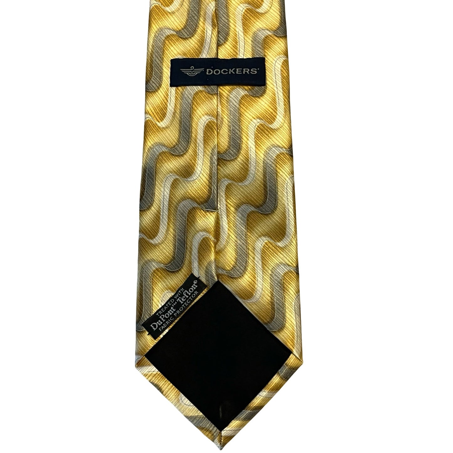 Dockers Gold Silk Tie Wavy Geometric Pattern 100% Silk Korea Y2K Classic