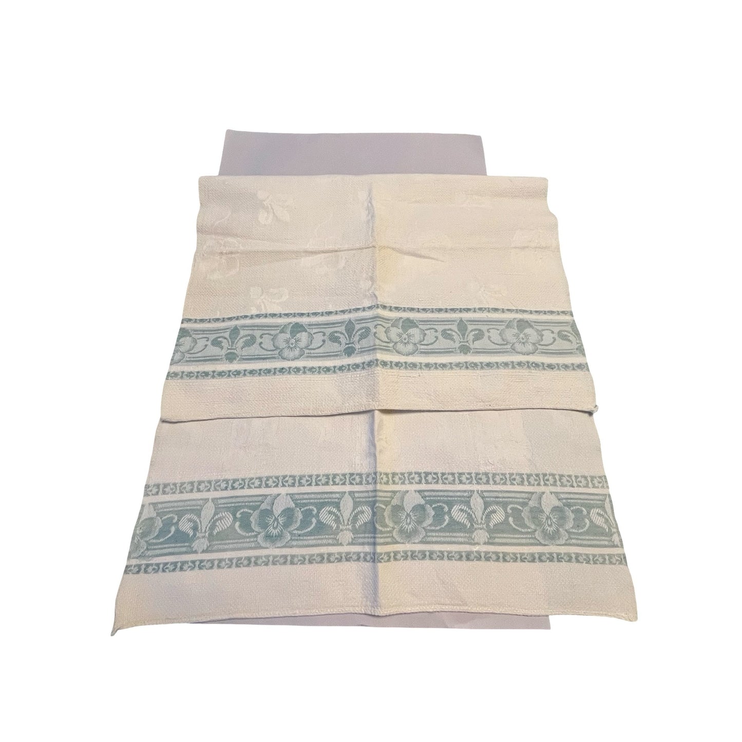 Vintage Fleur de Lis Floral Jacquard Kitchen Towels Blue Cream Cotton 36x20