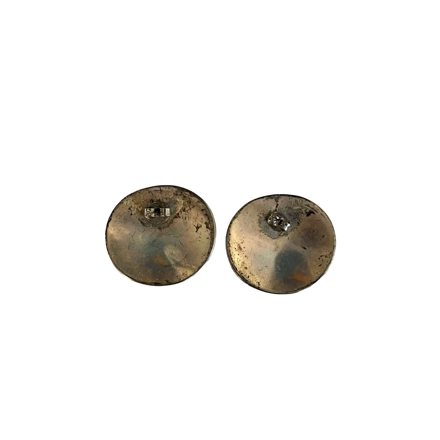 Vintage Silver Tone Pierced Earrings Round Ribbed Textured Dome Classic Retro Jewelry 1”