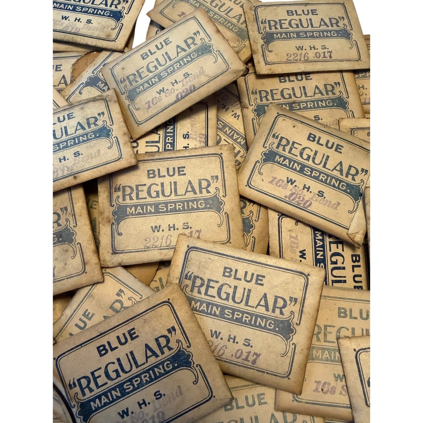 Vintage Blue "Regular" Main Spring Watch Springs Parts Lot W.H.S. As Found Mixed Sizes Repair