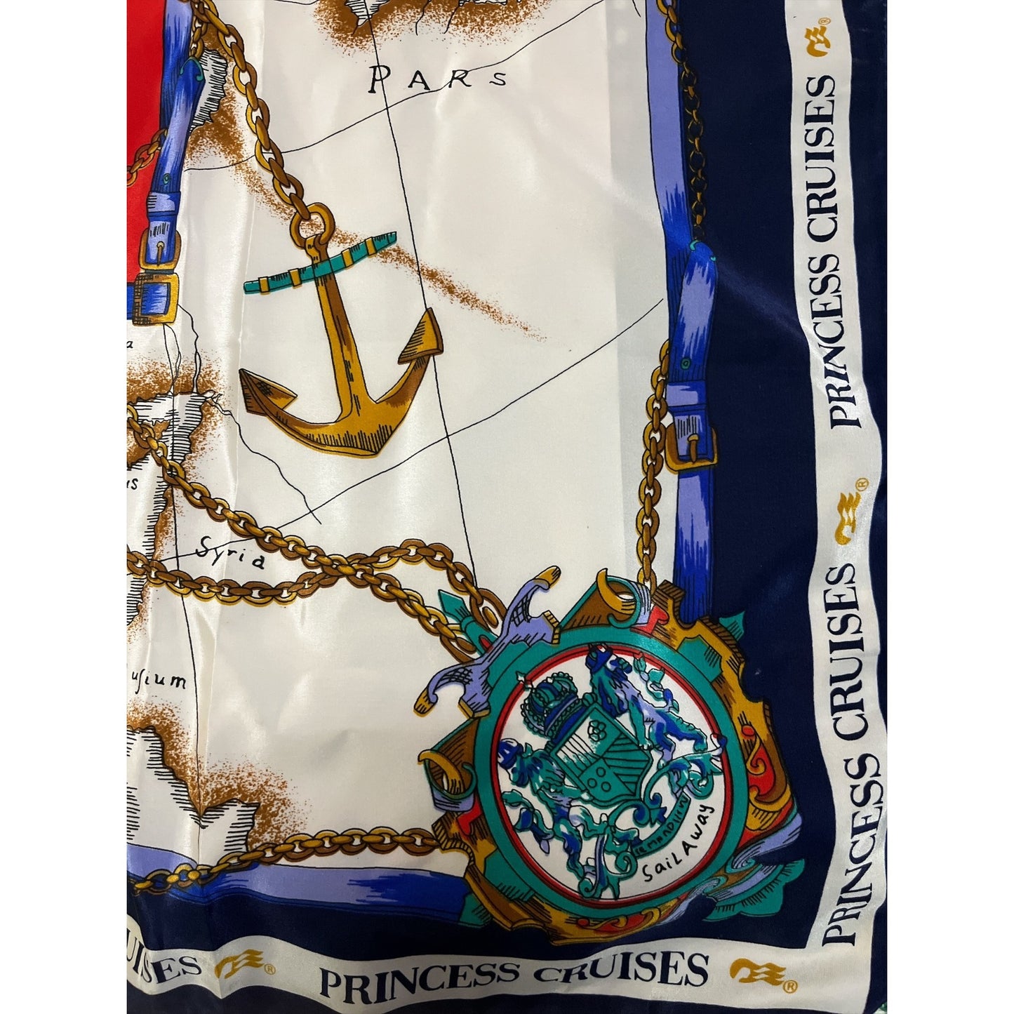 Vintage Princess Cruises Nautical Map Scarf 30” – Silk-Feel Square Maritime Print