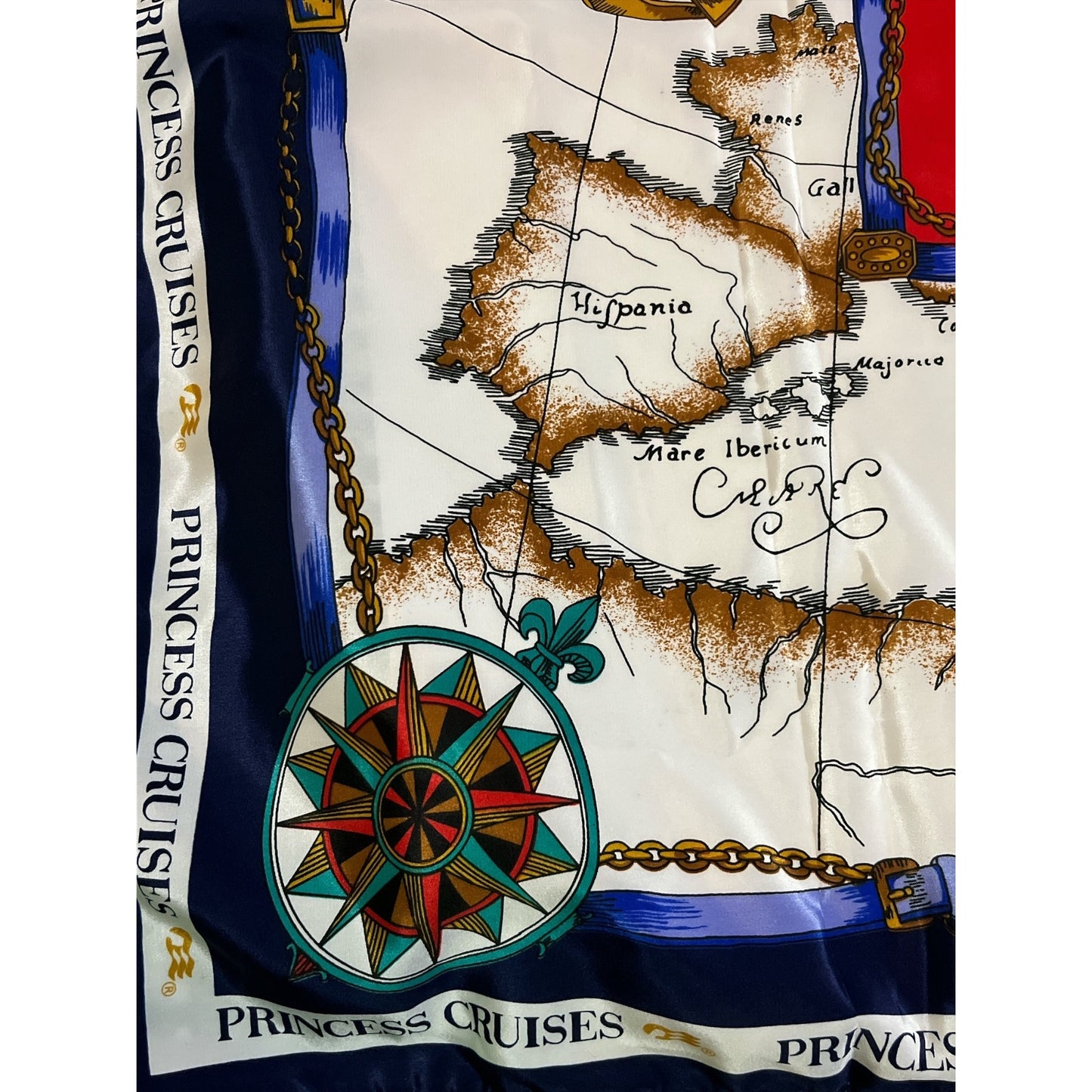 Vintage Princess Cruises Nautical Map Scarf 30” – Silk-Feel Square Maritime Print