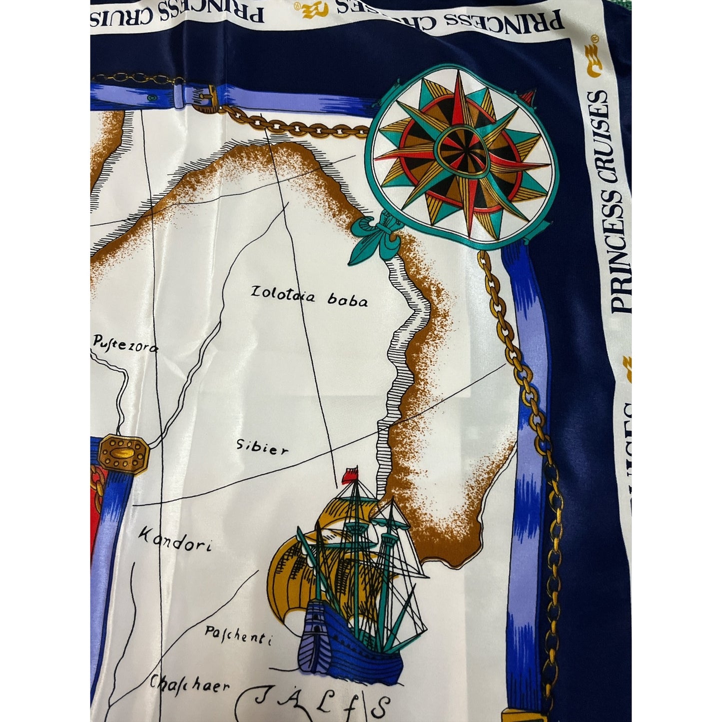 Vintage Princess Cruises Nautical Map Scarf 30” – Silk-Feel Square Maritime Print