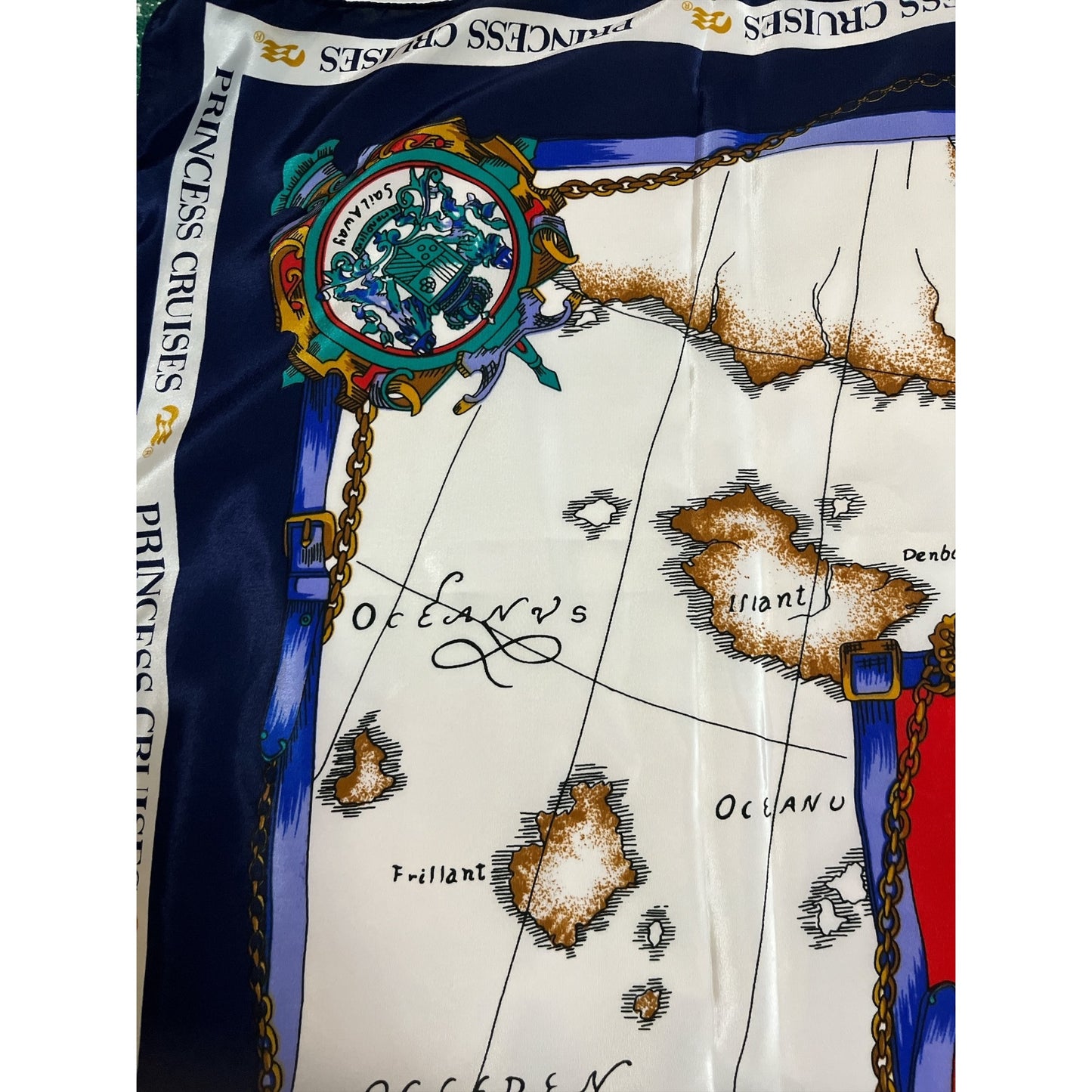 Vintage Princess Cruises Nautical Map Scarf 30” – Silk-Feel Square Maritime Print