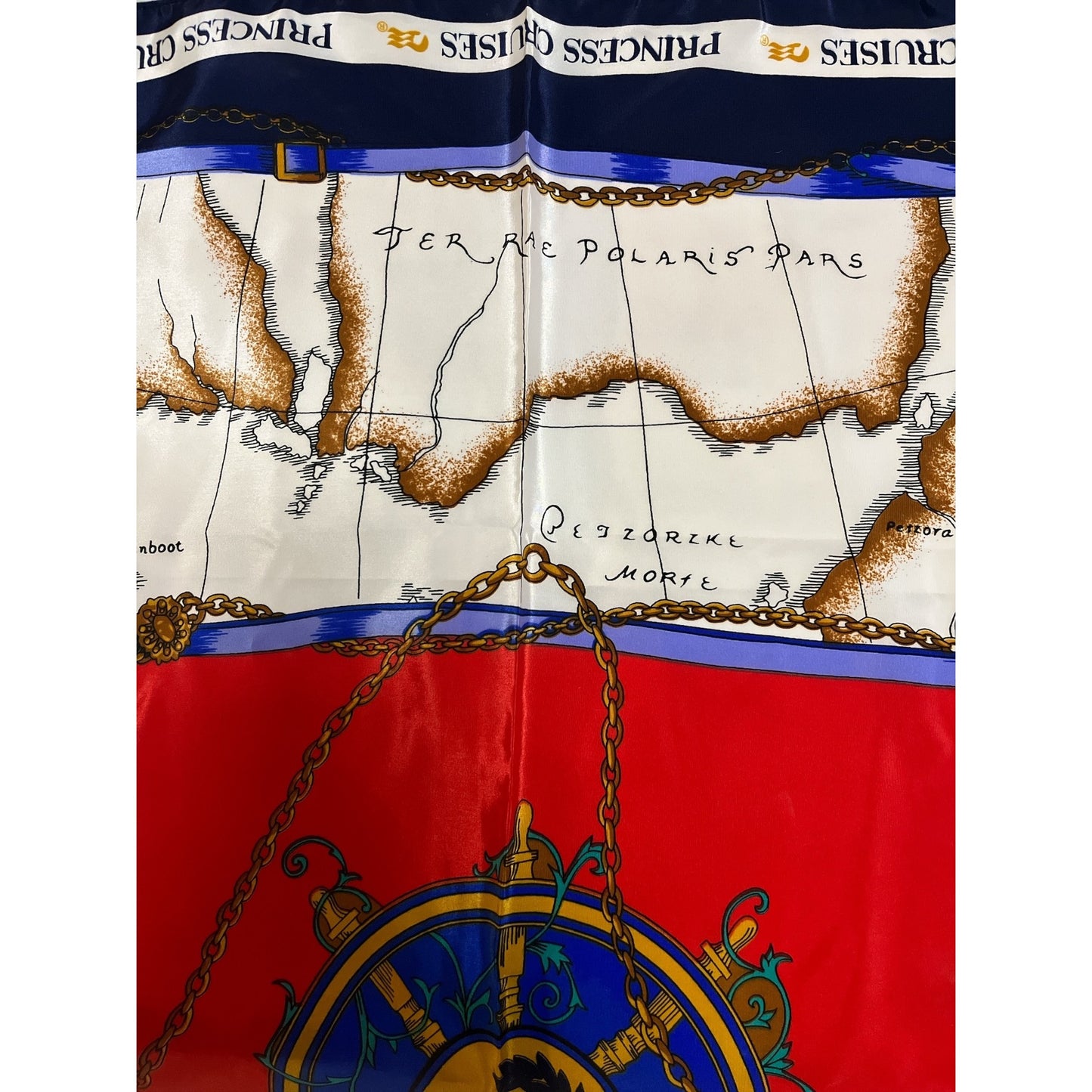 Vintage Princess Cruises Nautical Map Scarf 30” – Silk-Feel Square Maritime Print
