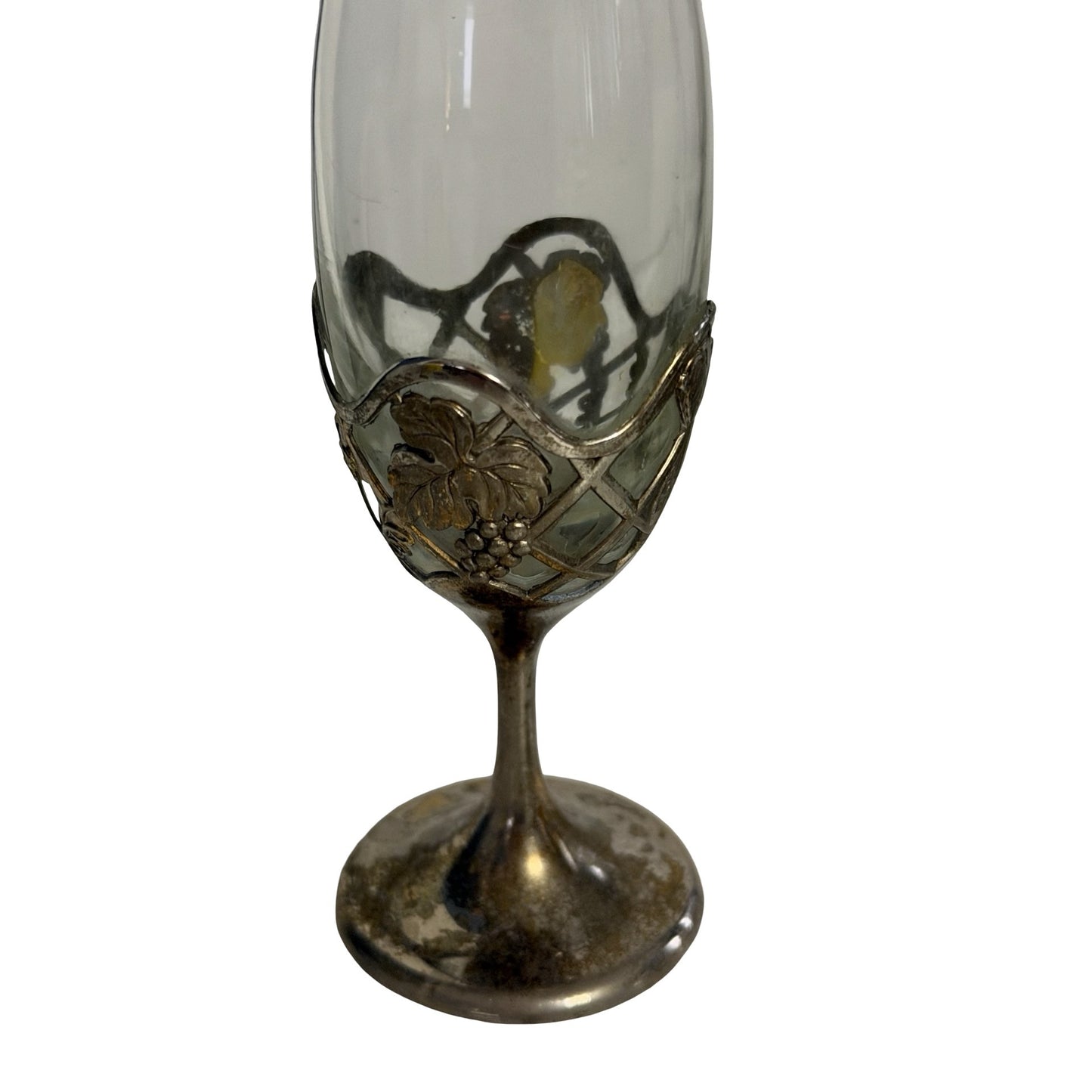 Vintage Made in Japan Silver Tone Grape Vine Glass Bud Vase 7.25 Inch