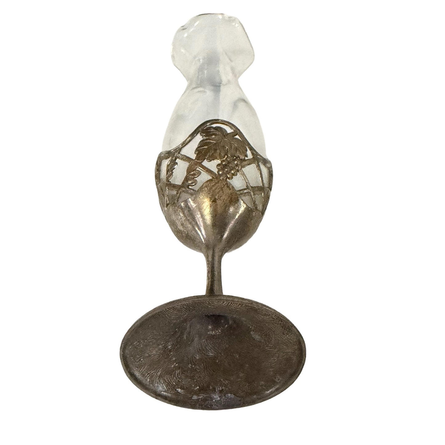 Vintage Made in Japan Silver Tone Grape Vine Glass Bud Vase 7.25 Inch