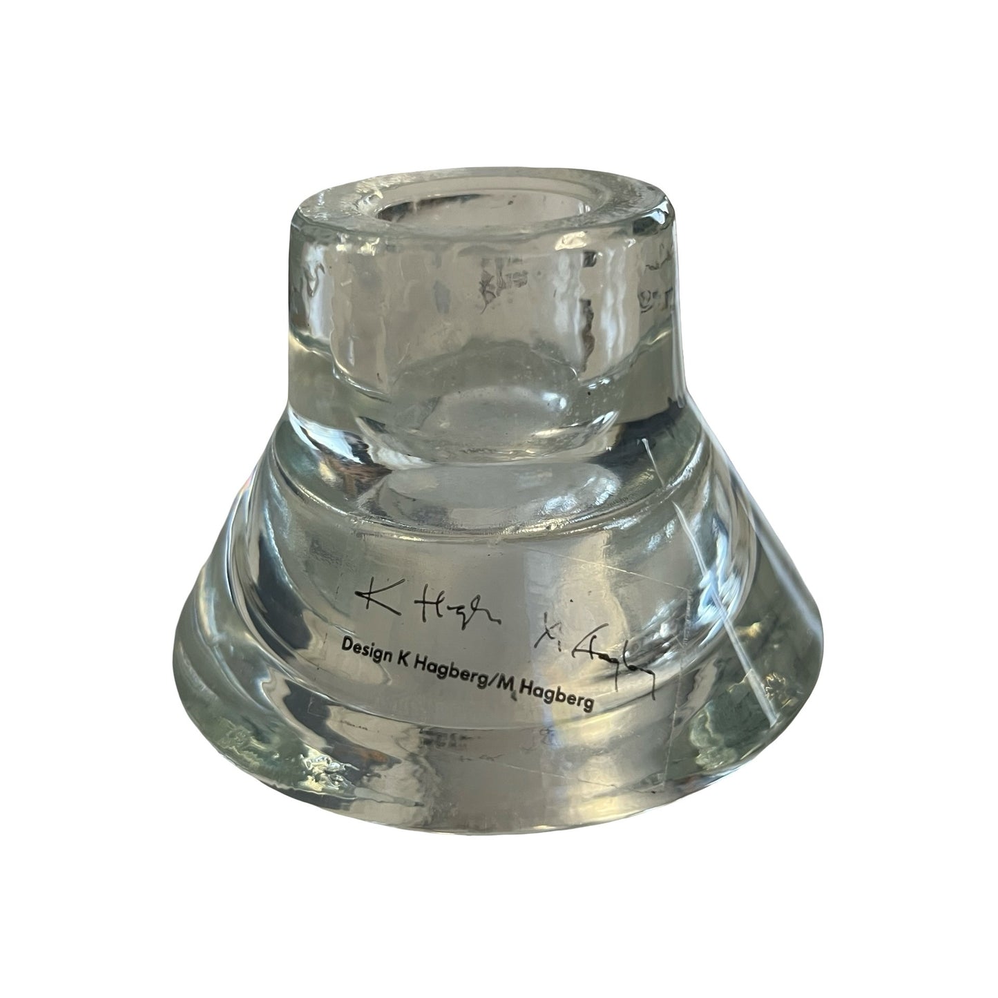K Hagberg M Hagberg Glass Taper Candle Holder Scandinavian Design Clear Glass 3x2