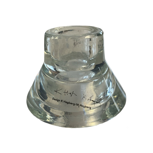K Hagberg M Hagberg Glass Taper Candle Holder Scandinavian Design Clear Glass 3x2