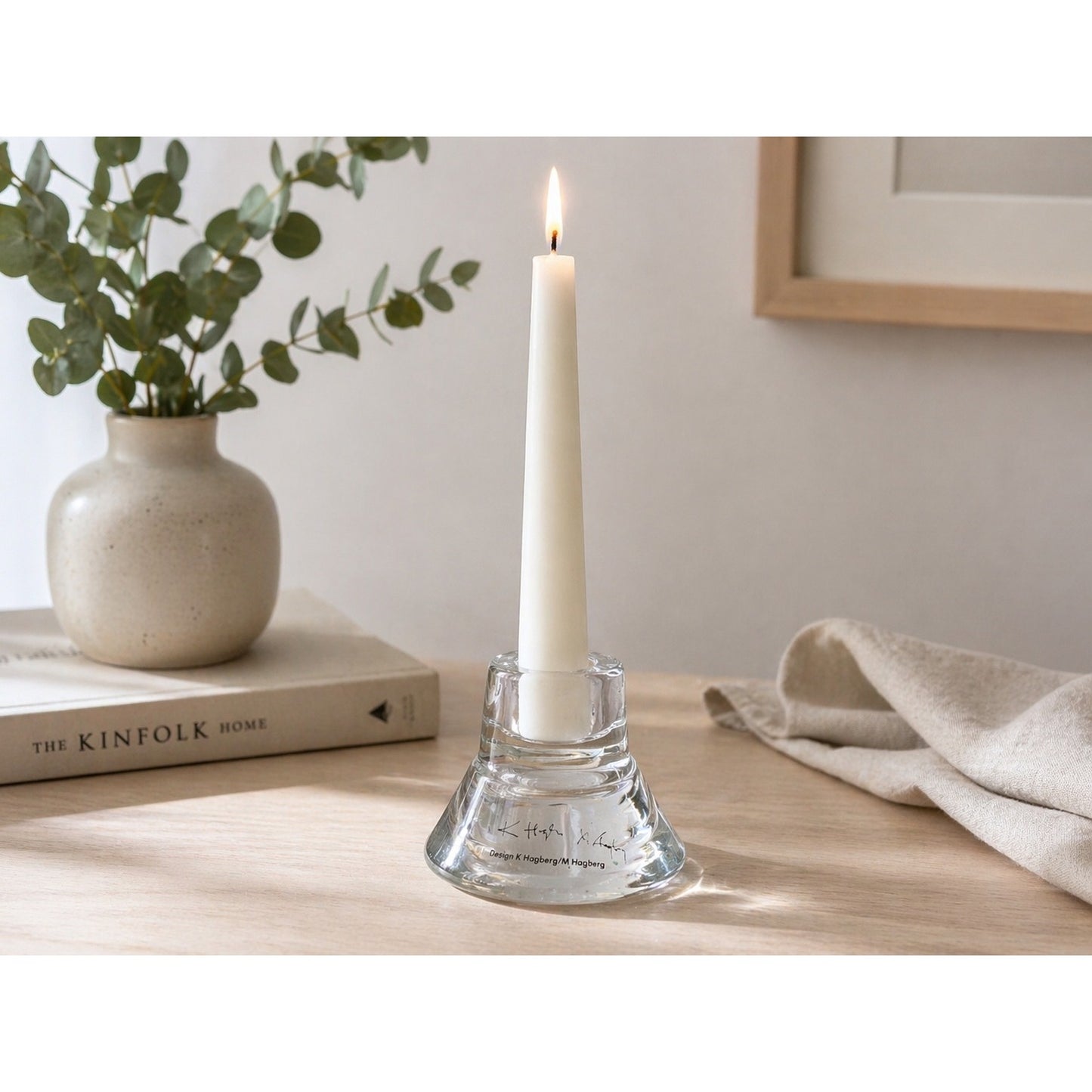K Hagberg M Hagberg Glass Taper Candle Holder Scandinavian Design Clear Glass 3x2