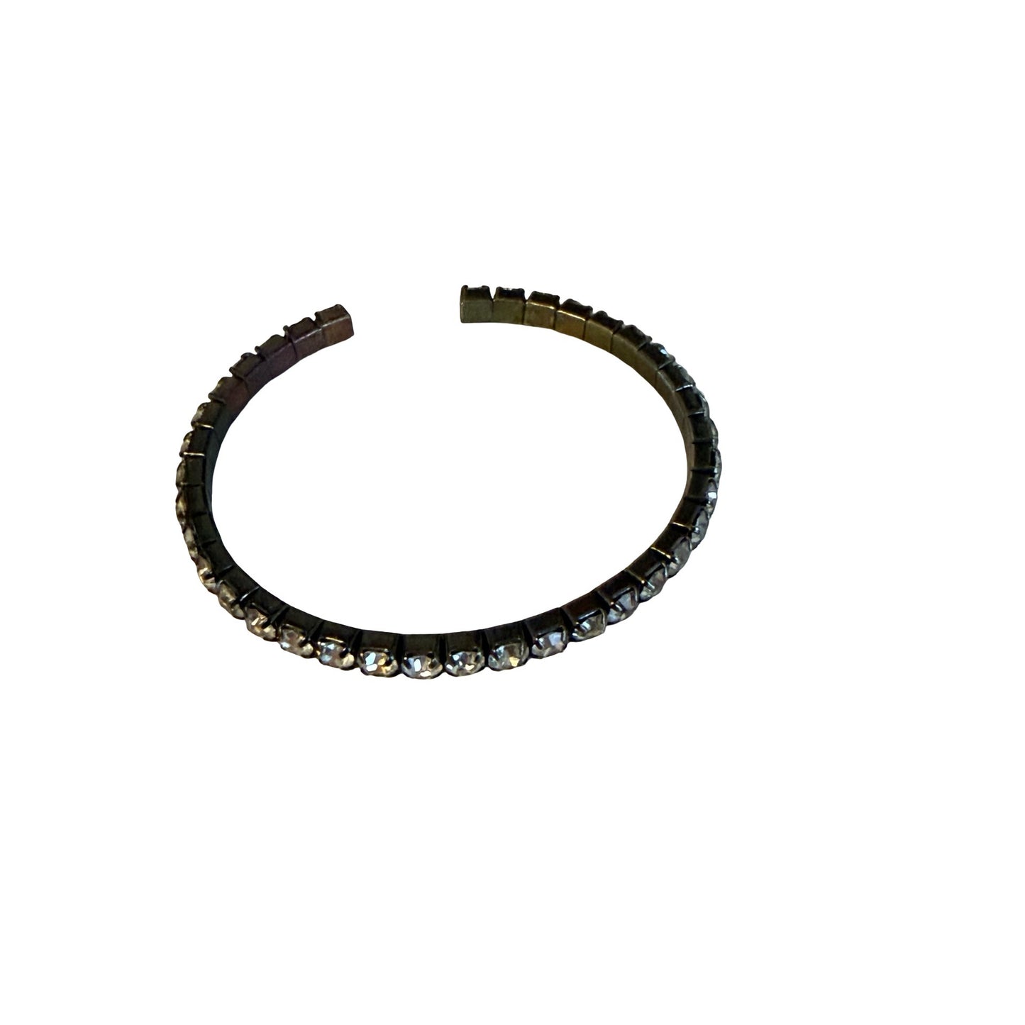 Vintage Clear Rhinestone Cuff Bracelet Dark Silver Patina Open Bangle