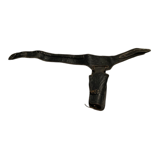 Vintage Tooled Leather Western Gun Belt Holster Rig 34 Inch Cartridge Belt