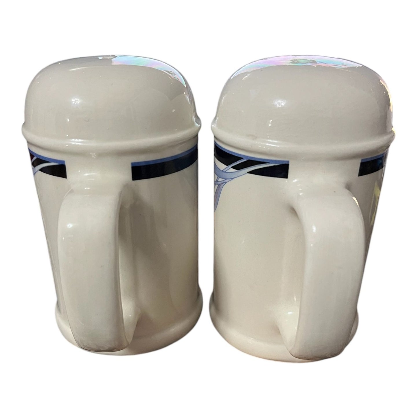 Vintage Made in Japan Ceramic Floral Salt and Pepper Shakers with Handles – Pink and Blue Iris Design