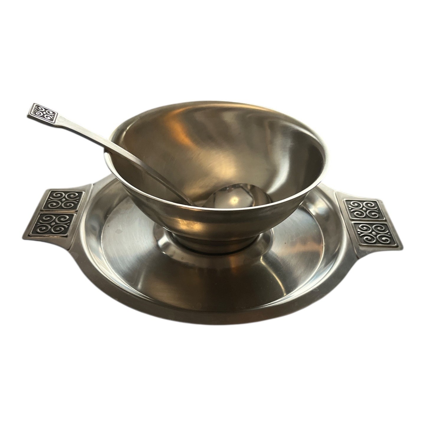 Vintage Rogers Insilco Stainless Steel Sauce Boat with Ladle Mid Century Japan