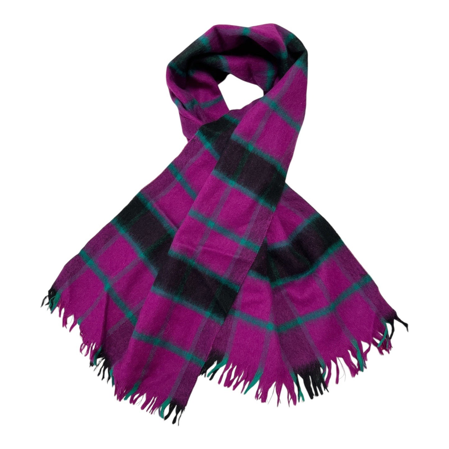 Vintage Plaid Wool Scarf – Purple, Green & Black – Made in Uruguay