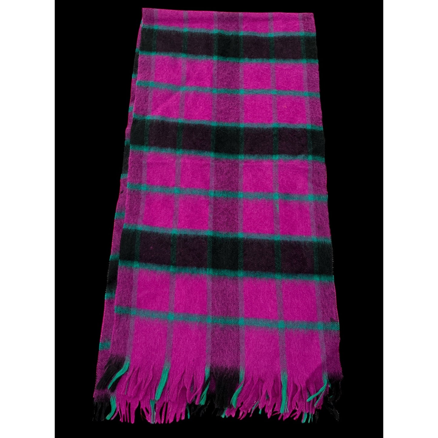Vintage Plaid Wool Scarf – Purple, Green & Black – Made in Uruguay