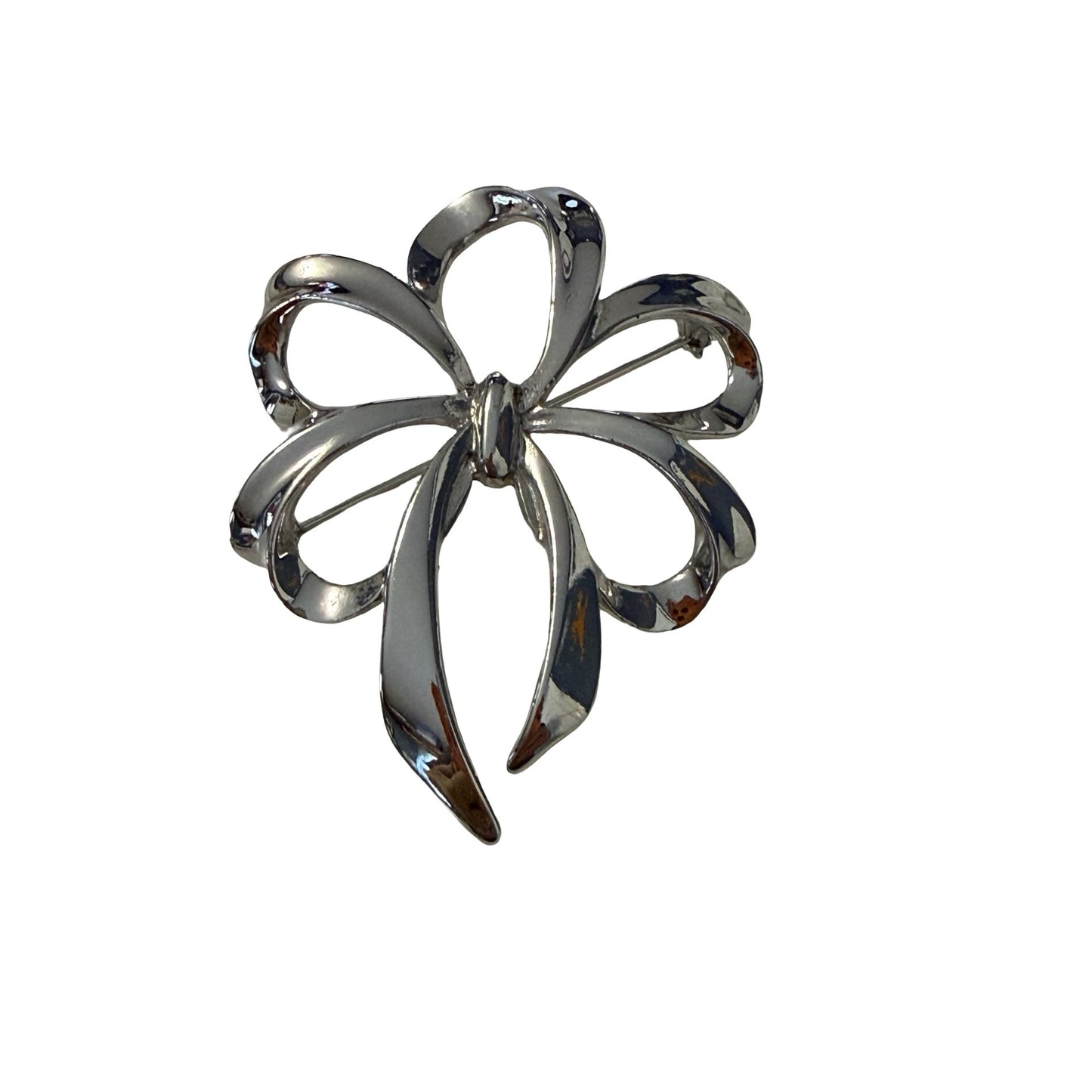 Vintage Napier Silver Tone Bow Brooch Large Ribbon Pin 2.5x2 Elegant Statement
