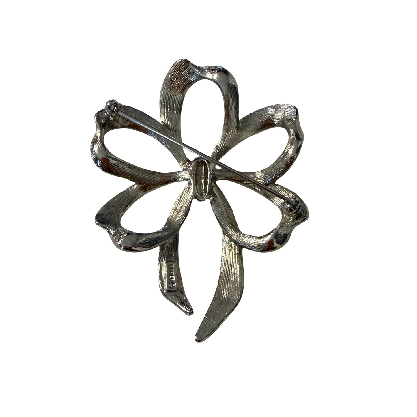 Vintage Napier Silver Tone Bow Brooch Large Ribbon Pin 2.5x2 Elegant Statement