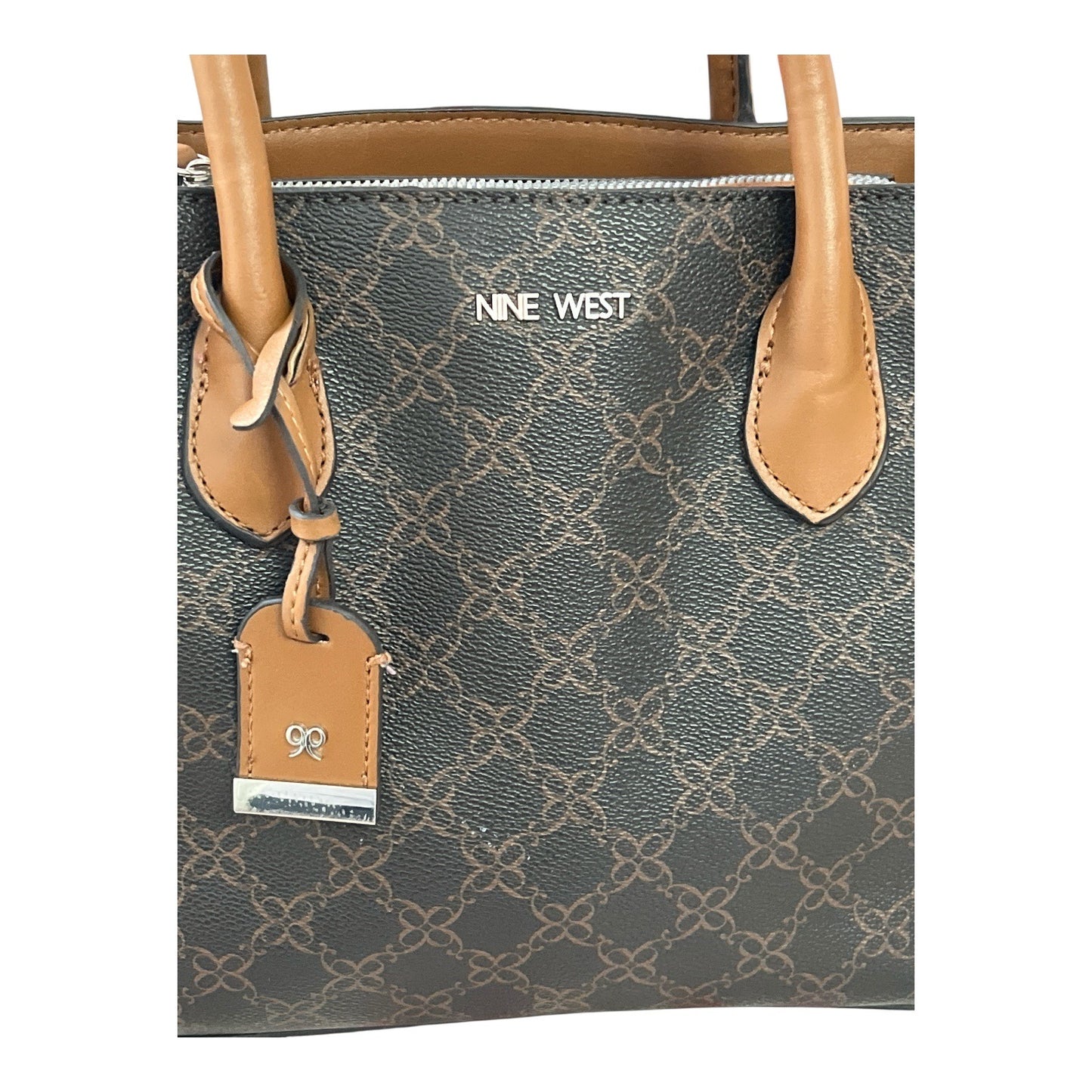 Nine West Brown Logo Satchel Tote Bag with Crossbody Strap