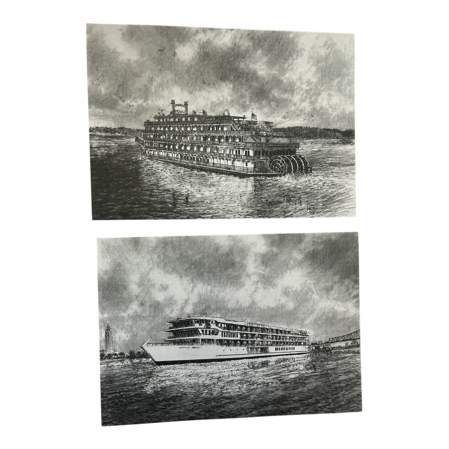Vintage Steamboat Riverboat Notecards Set Mississippi Paddle Boat Art 11 Cards Envelopes