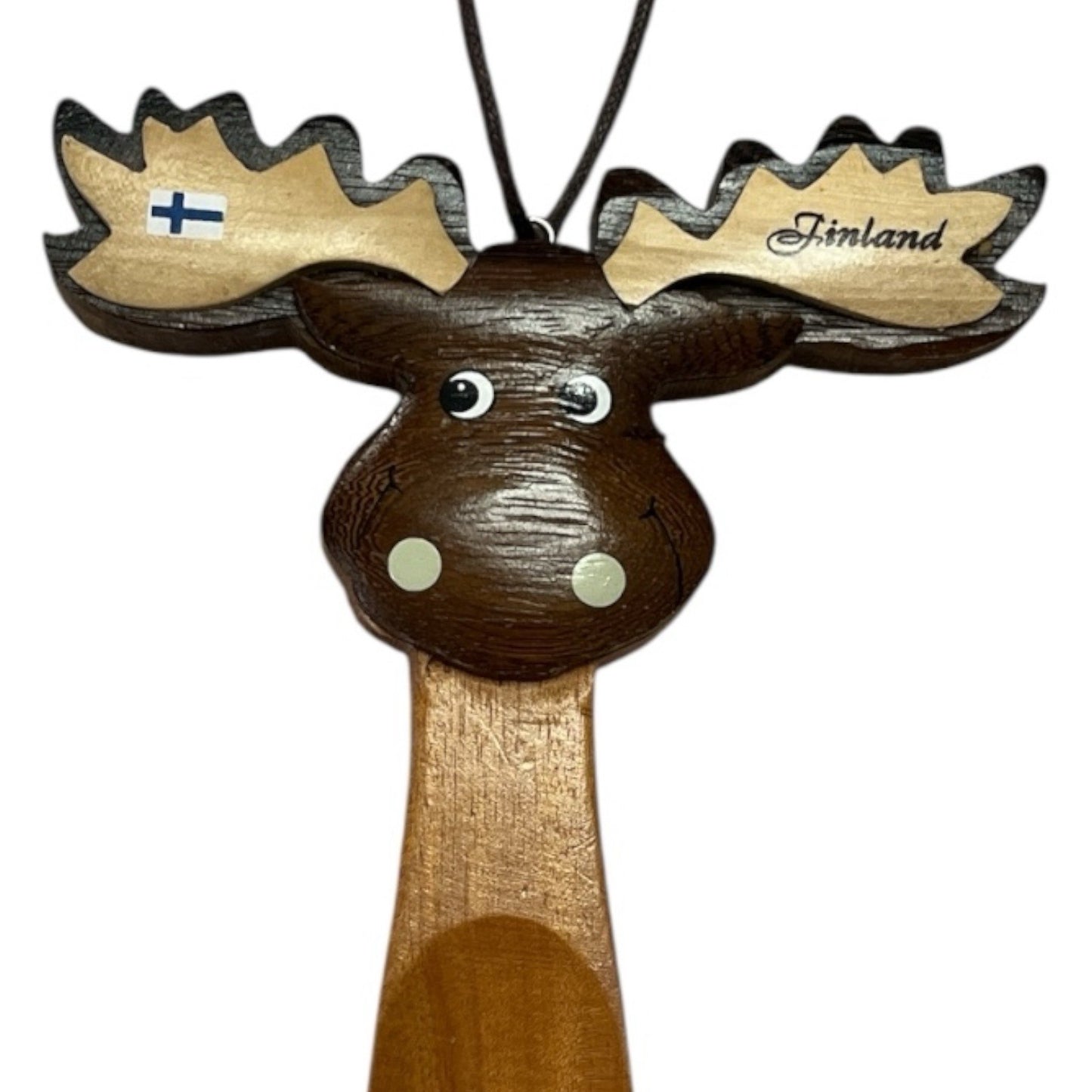 VTG Finland Moose Wooden Shoehorn Wall Hanging Ornament 9" Rustic Scandinavian Decor