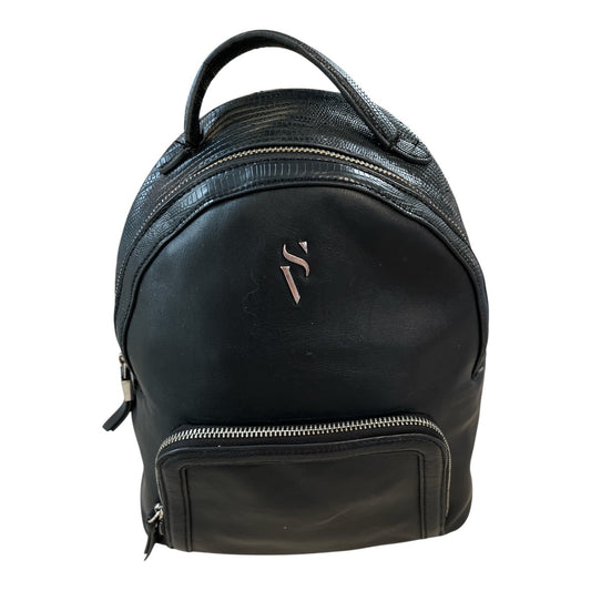 Simply Vera Vera Wang Black Faux Leather Mini Backpack – Textured Trim – Modern Style