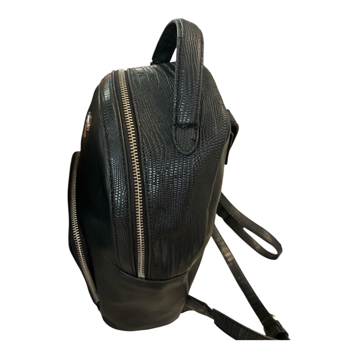 Simply Vera Vera Wang Black Faux Leather Mini Backpack – Textured Trim – Modern Style