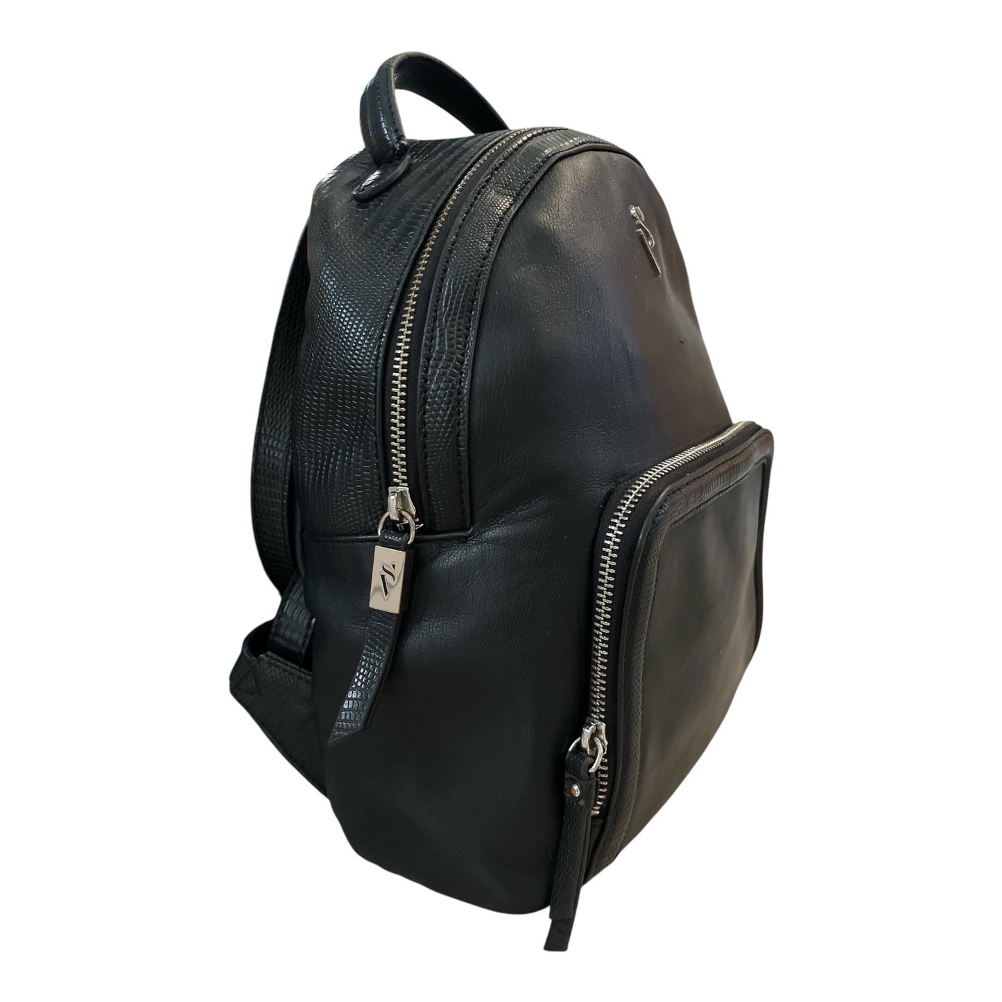 Simply Vera Vera Wang Black Faux Leather Mini Backpack – Textured Trim – Modern Style
