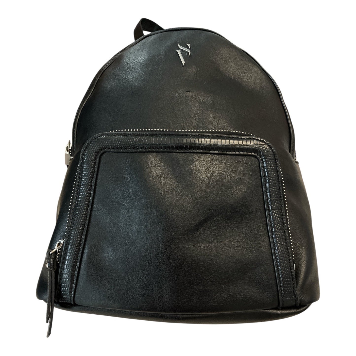 Simply Vera Vera Wang Black Faux Leather Mini Backpack – Textured Trim – Modern Style
