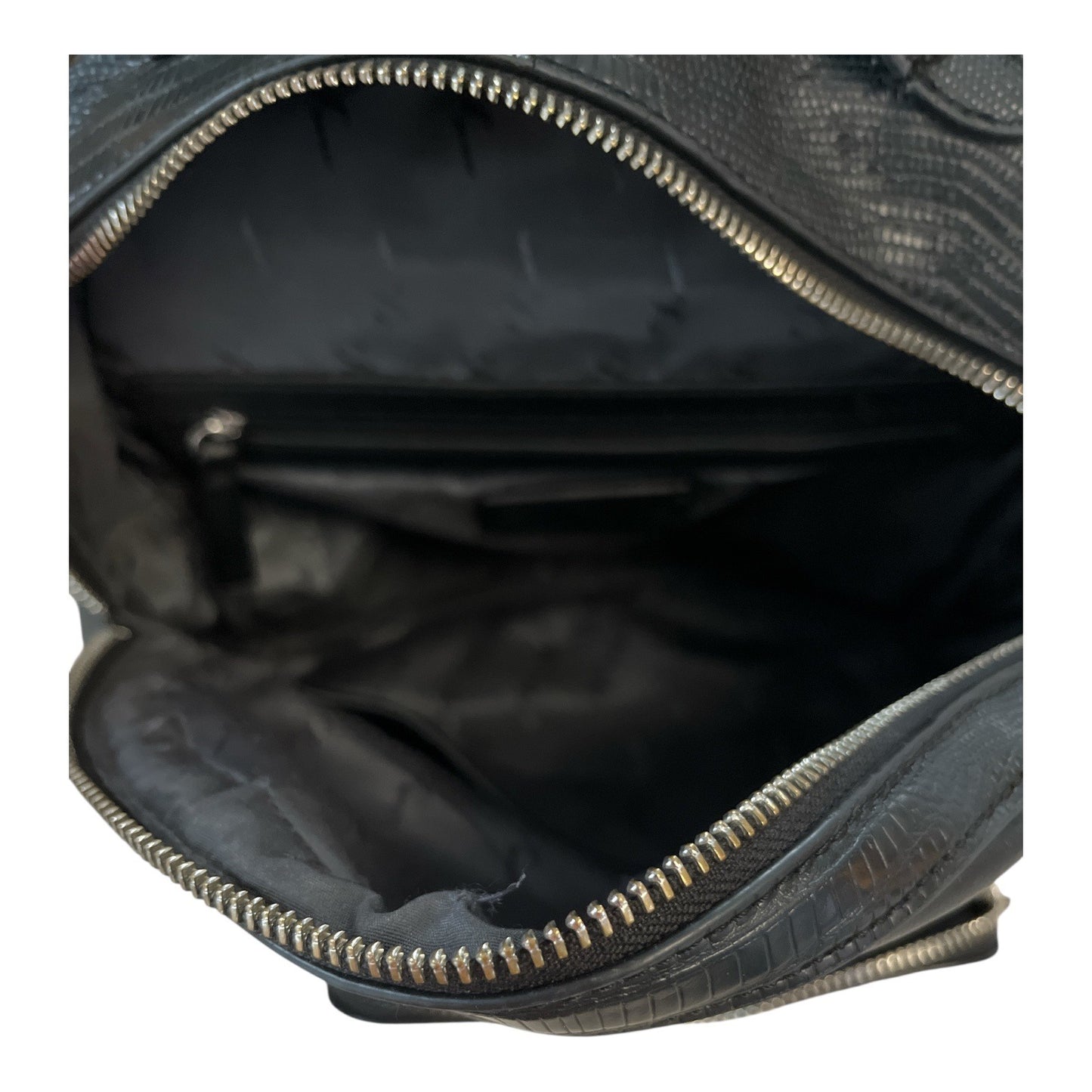 Simply Vera Vera Wang Black Faux Leather Mini Backpack – Textured Trim – Modern Style