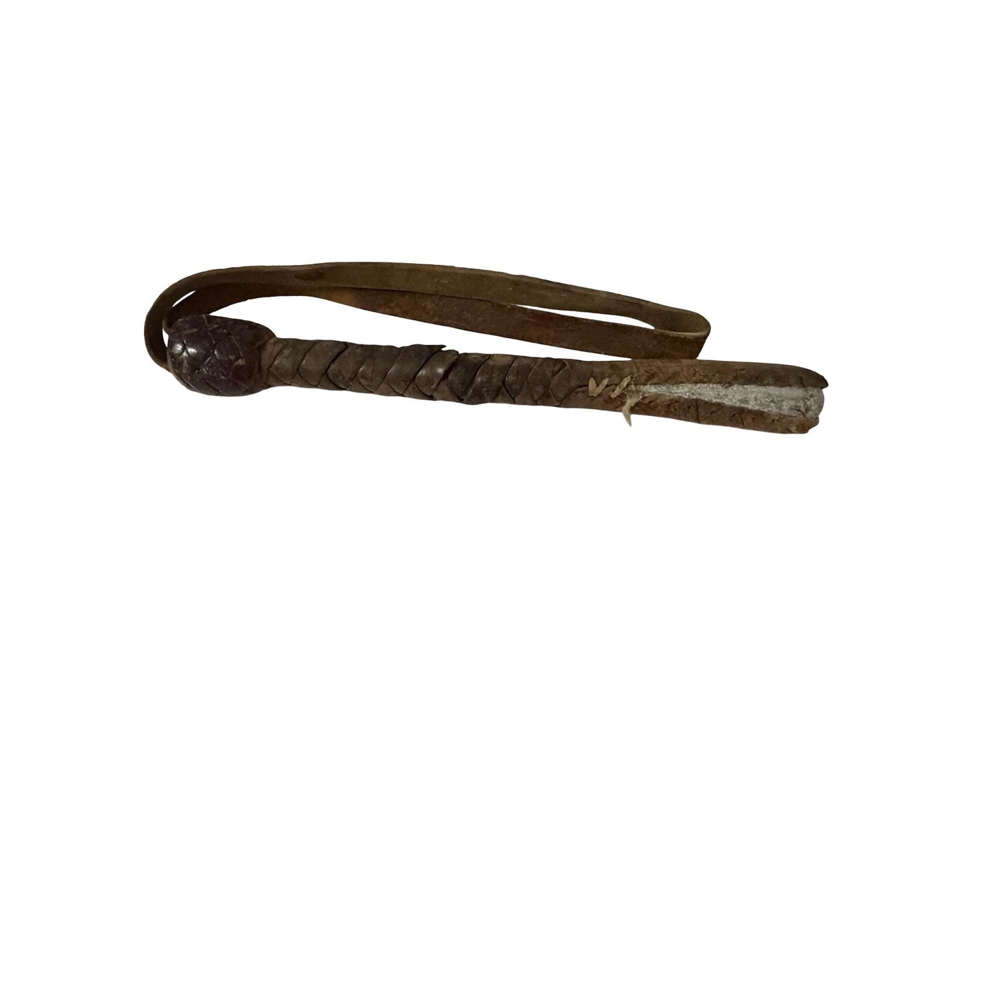 Antique Hand Braided Leather Riding Crop Horse Quirt Whip With Wrist Loop Primitive