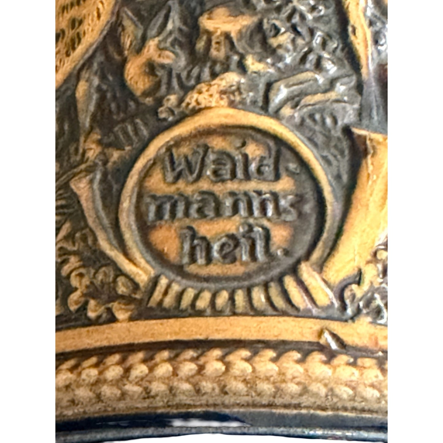 Vintage GERZ German Hunting Beer Stein Fox Handle Waidmanns Heil Pewter Lid 11"