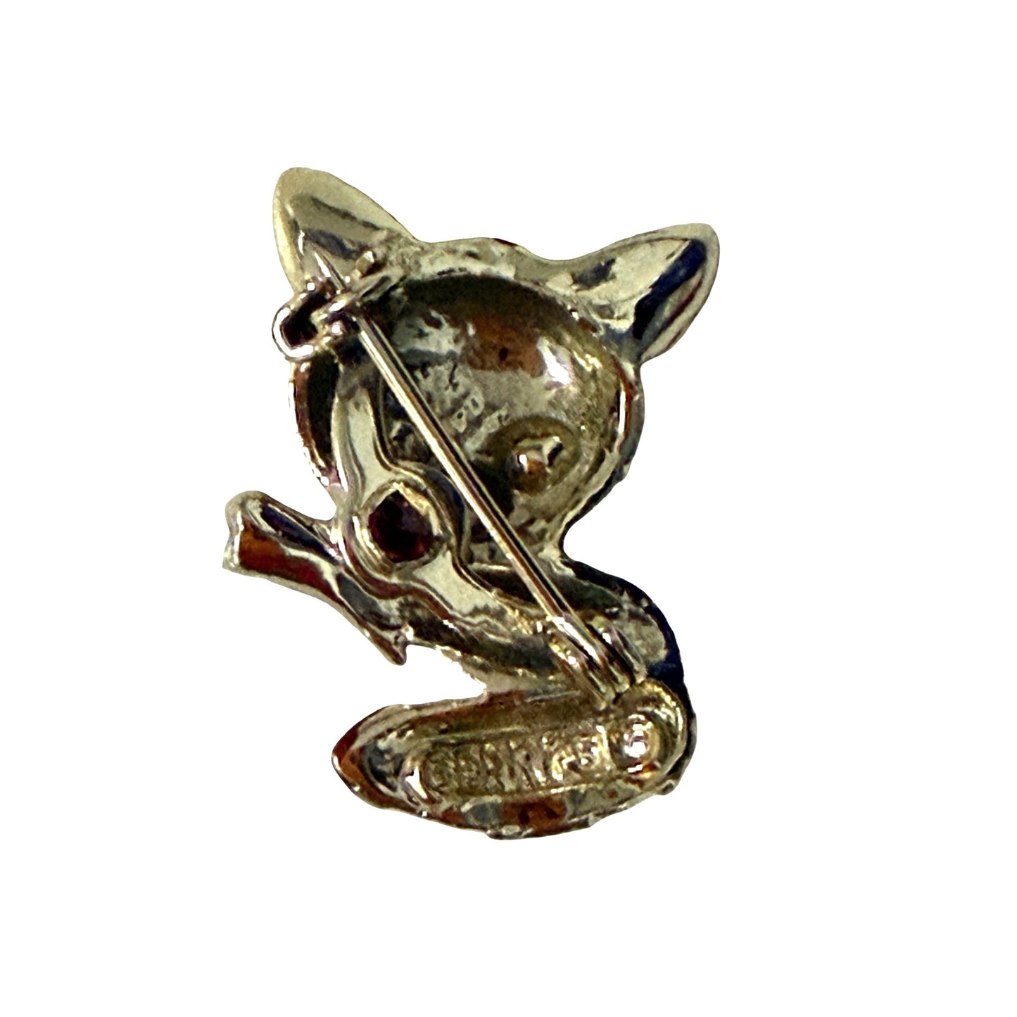 Vintage Gerry’s Fox Brooch Gold Tone Green Rhinestone Eyes Animal Pin