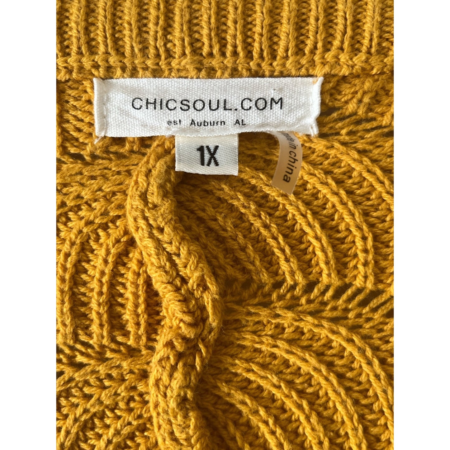 ChicSoul Mustard Cable Knit Sweater Plus Size 1X Oversized Dolman Sleeves
