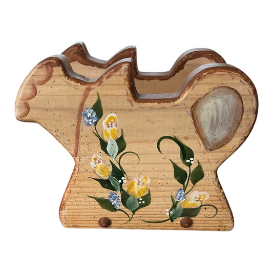 Hand-Painted Watering Pot Shaped Napkin Holder With Floral Design Rustic Decor
