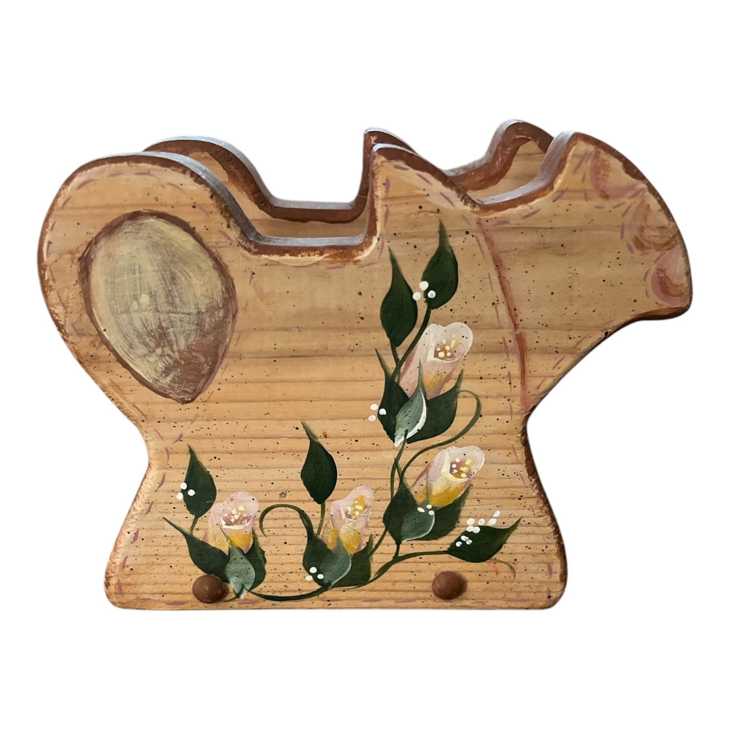 Hand-Painted Watering Pot Shaped Napkin Holder With Floral Design Rustic Decor