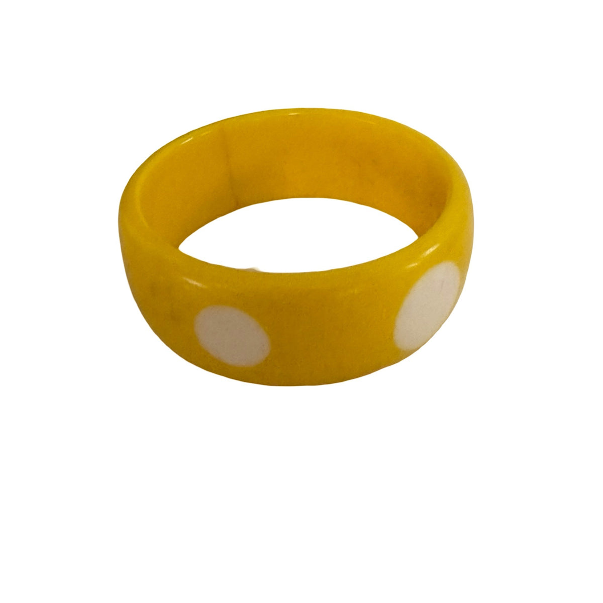 Vintage Style Yellow White Polka Dot Chunky Bangle Bracelet 3 Inch