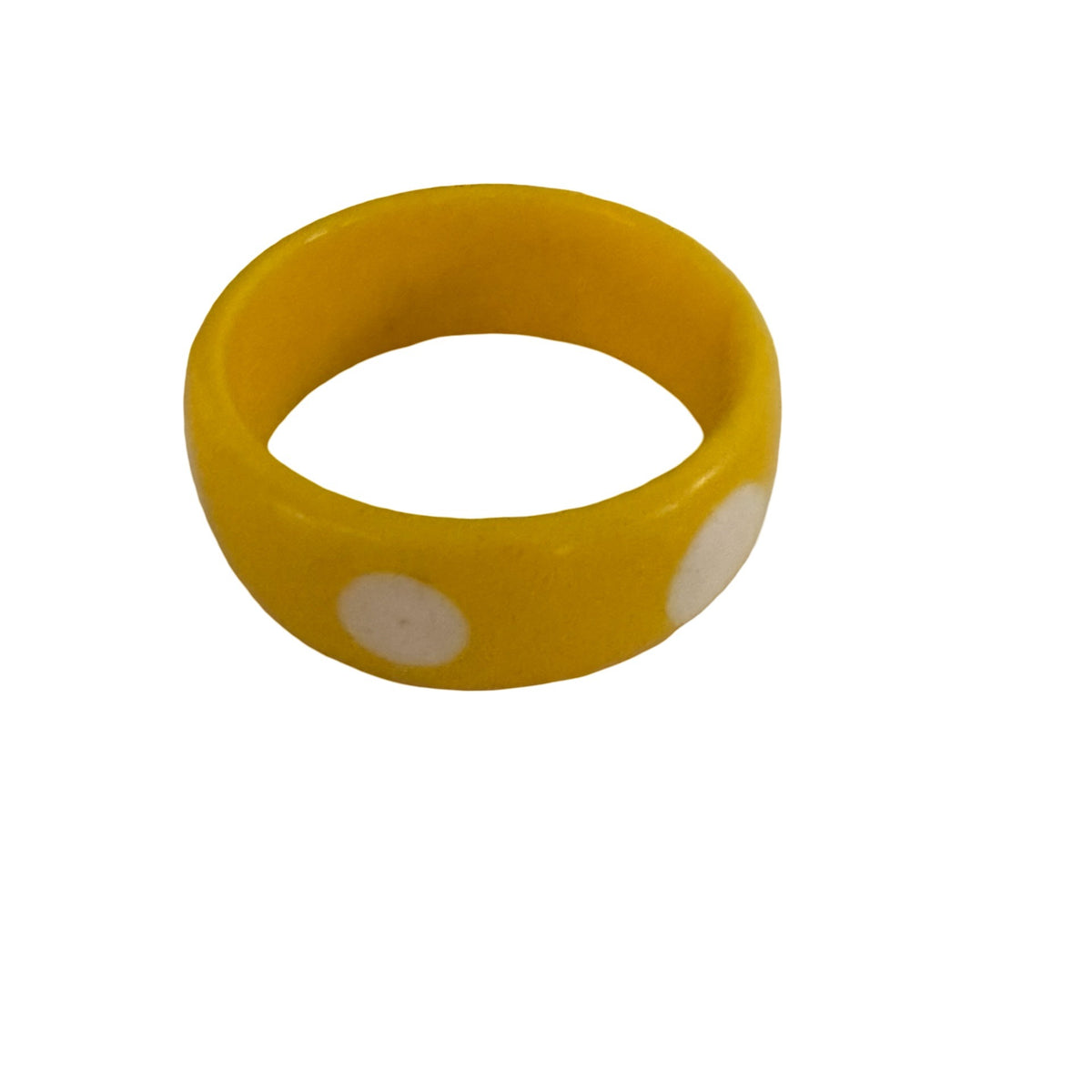 Vintage Style Yellow White Polka Dot Chunky Bangle Bracelet 3 Inch