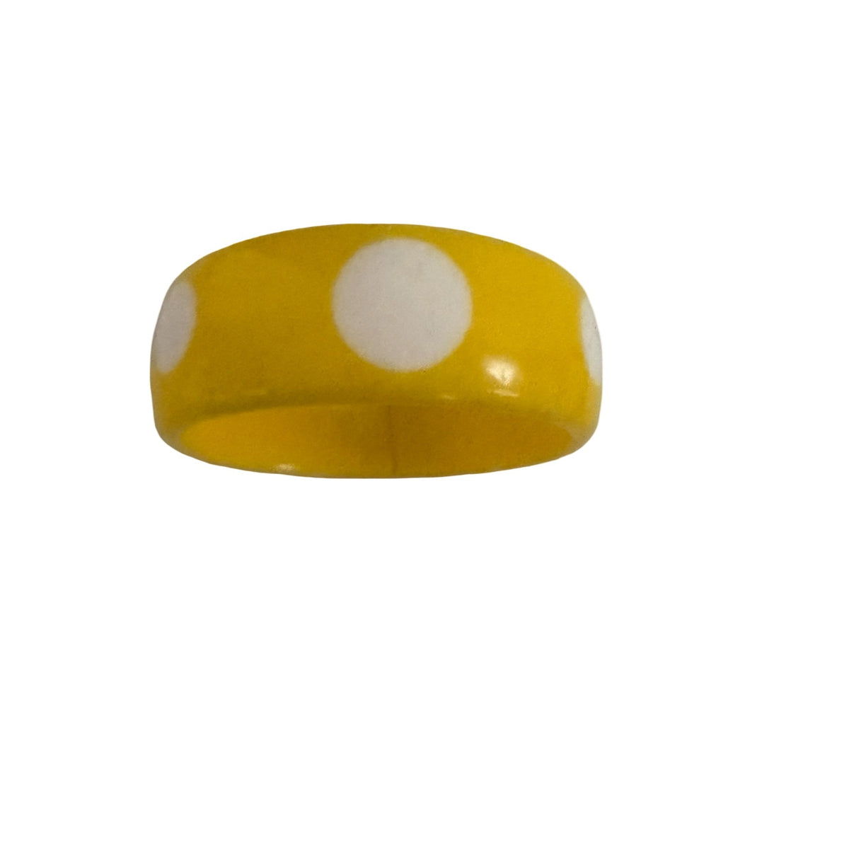 Vintage Style Yellow White Polka Dot Chunky Bangle Bracelet 3 Inch